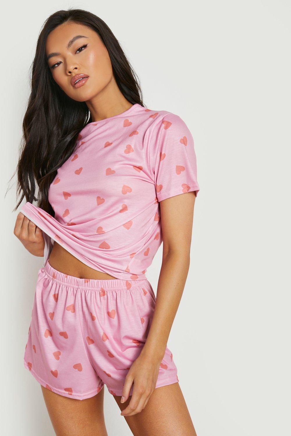 Pajamas Med Shorts Och Hjärtan, Pink