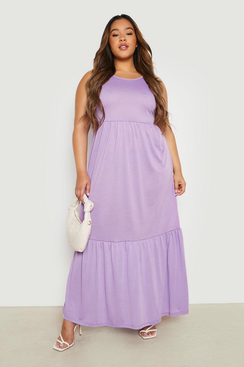 Plus - Långklänning Med Volanger, Purple