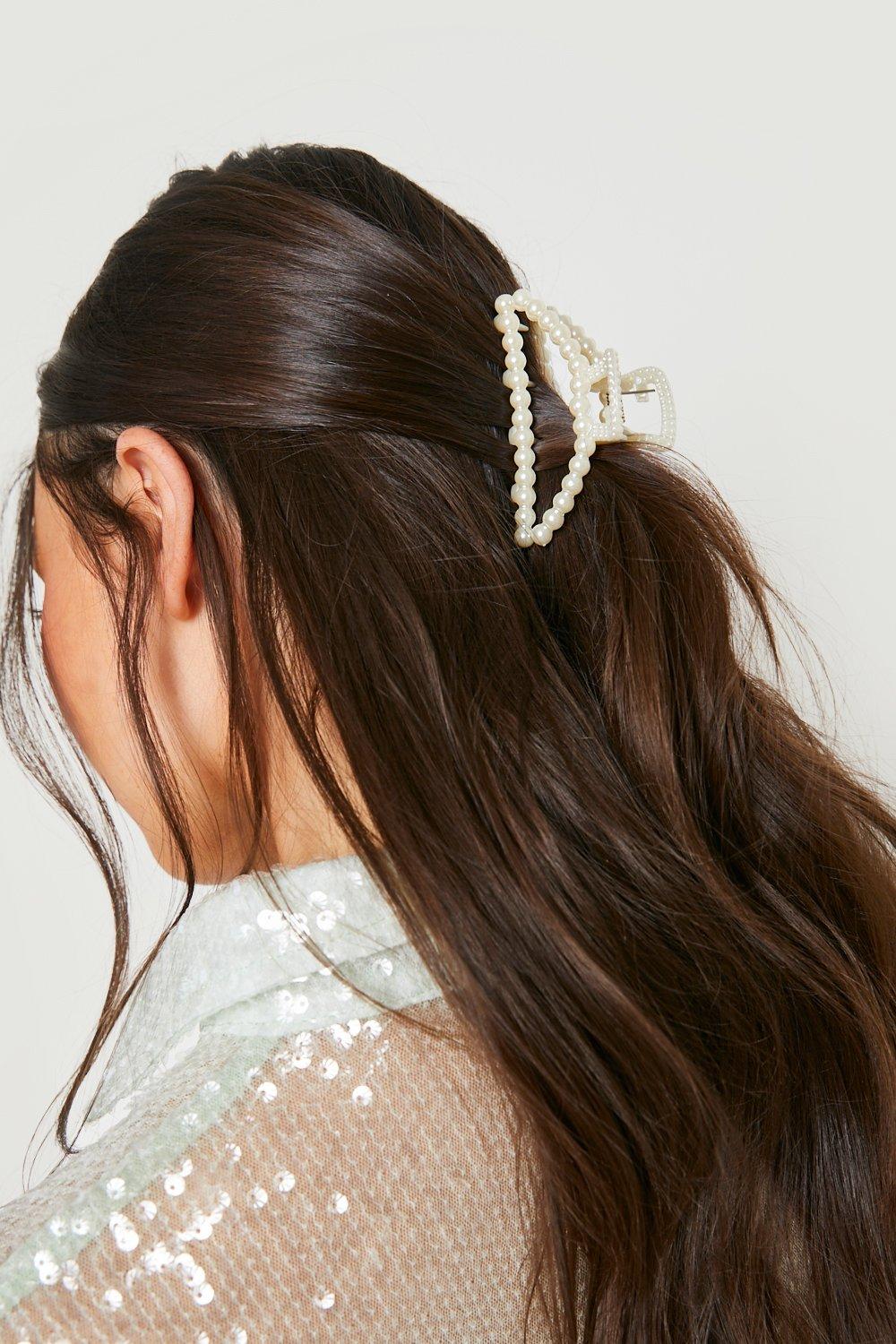 Image of Pinza per capelli arrotondata con perle, Bianco