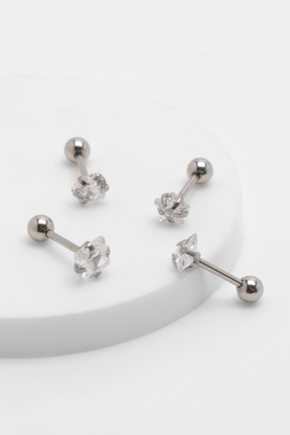 Boohoo - Cartilage piercings met steentjes (4 stuks), silver