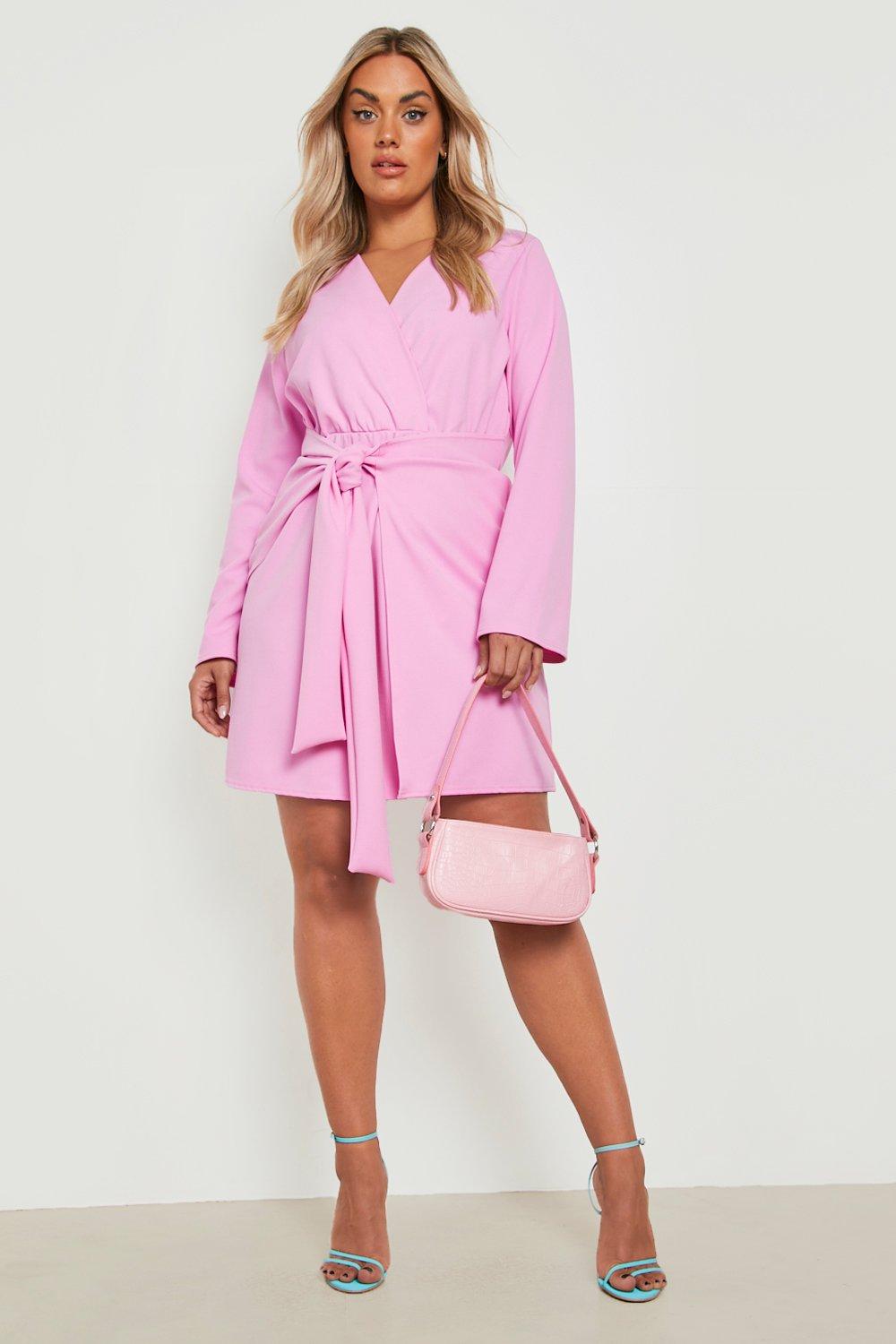 Plus - Miniklänning Med Omlott, Pink