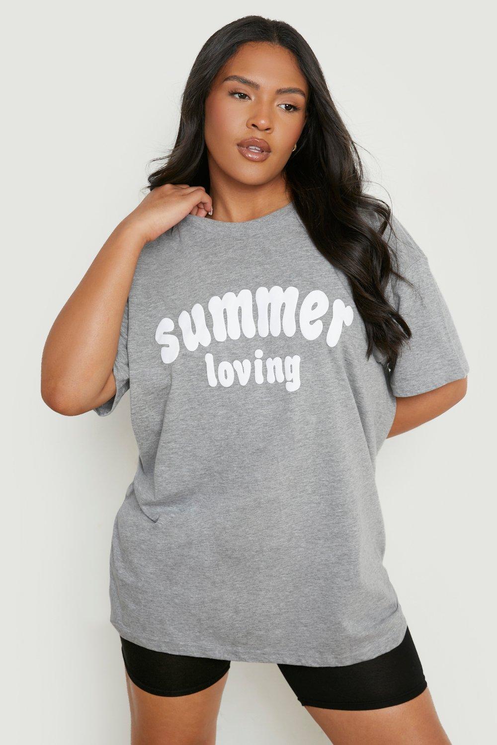 Plus Summer Loving Bubble T-Shirt Met Print, Grey Marl