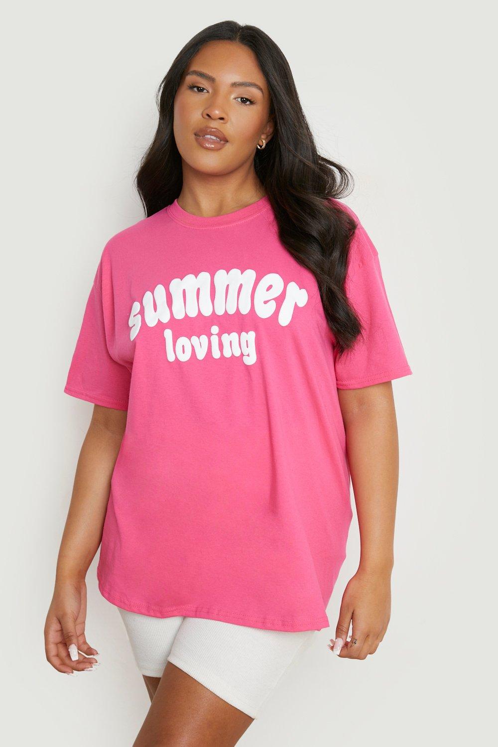 Plus Summer Loving Bubble T-Shirt Met Print, Pink