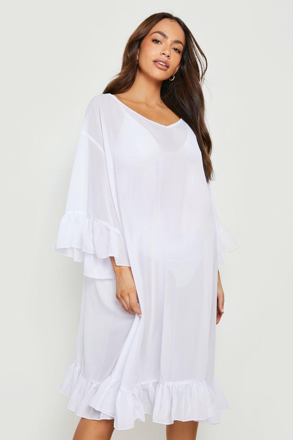 Mammakläder - Strandklänning Med Volanger, White