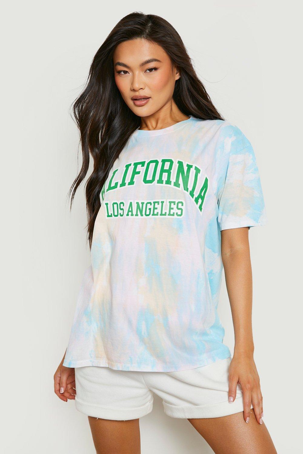Oversized Tie Dye California T-Shirt Met Tekst, Blue