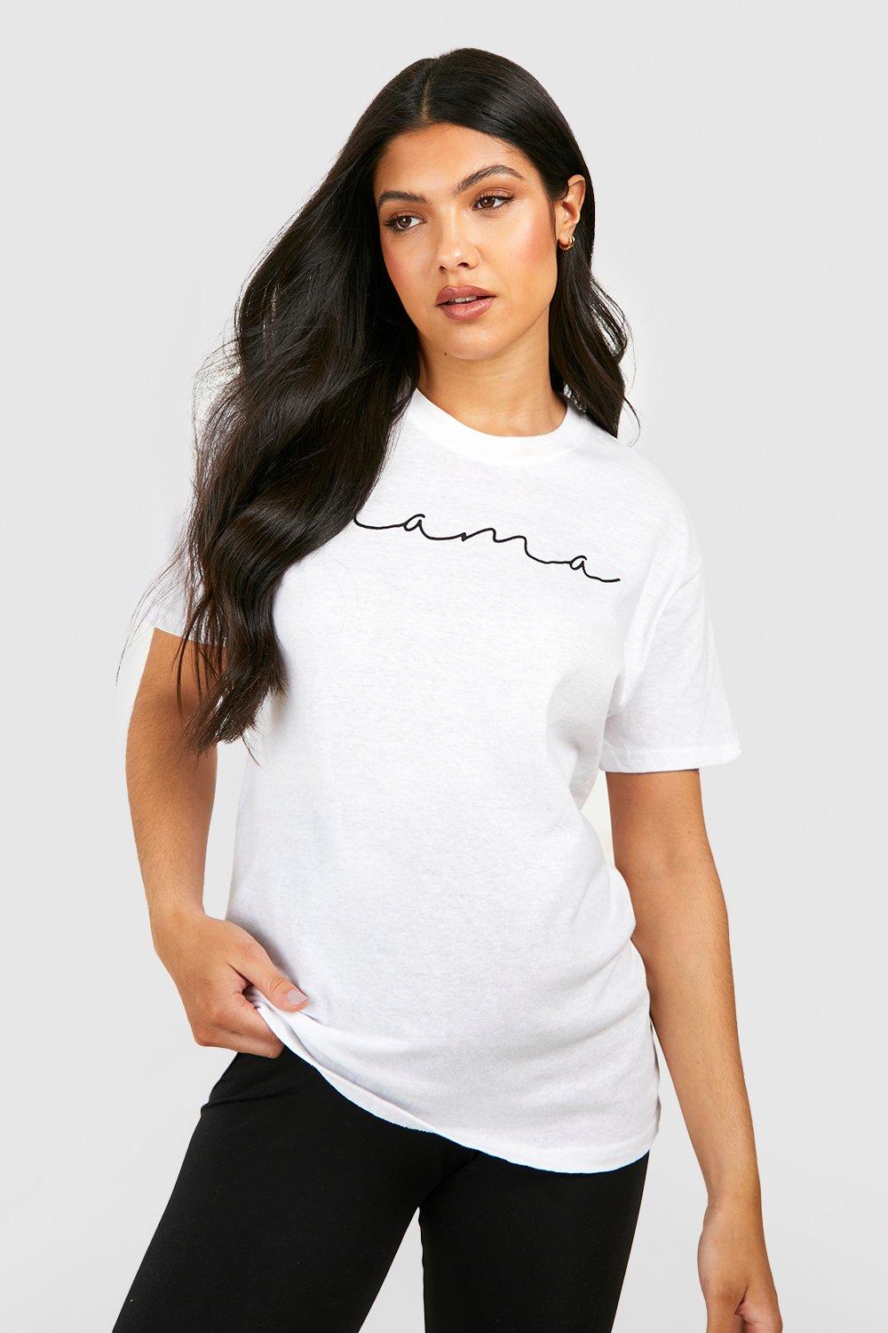Image of T-shirt Premaman con slogan Mama, Bianco
