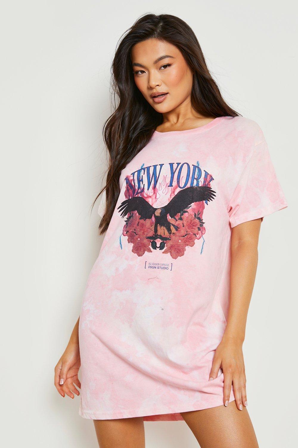 Oversize Batikmönstrad T-Shirtklänning Med Tryck, Pink
