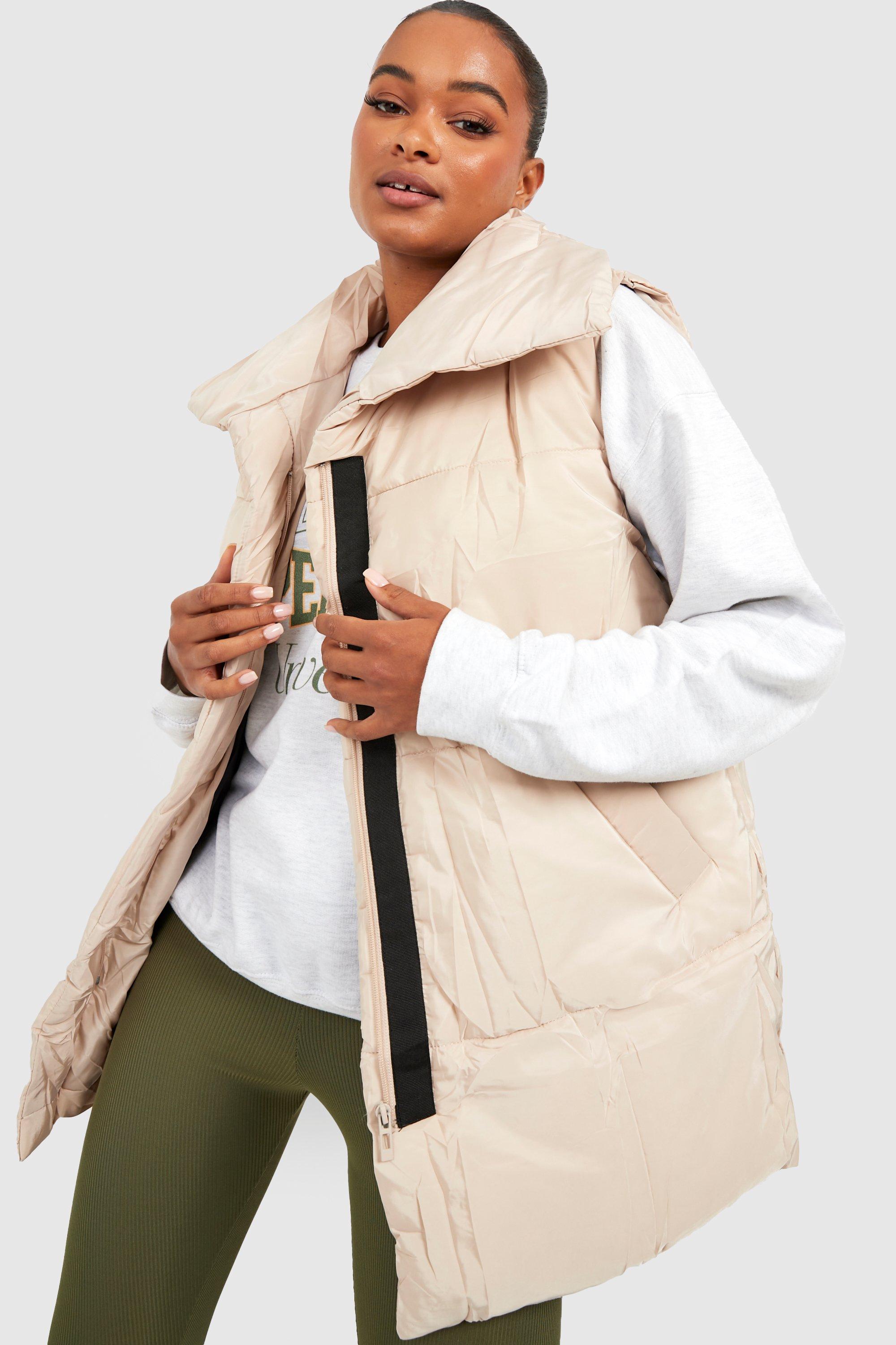 Boohoo Tall Korte Bodywarmer Met Hoge Kraag, Stone