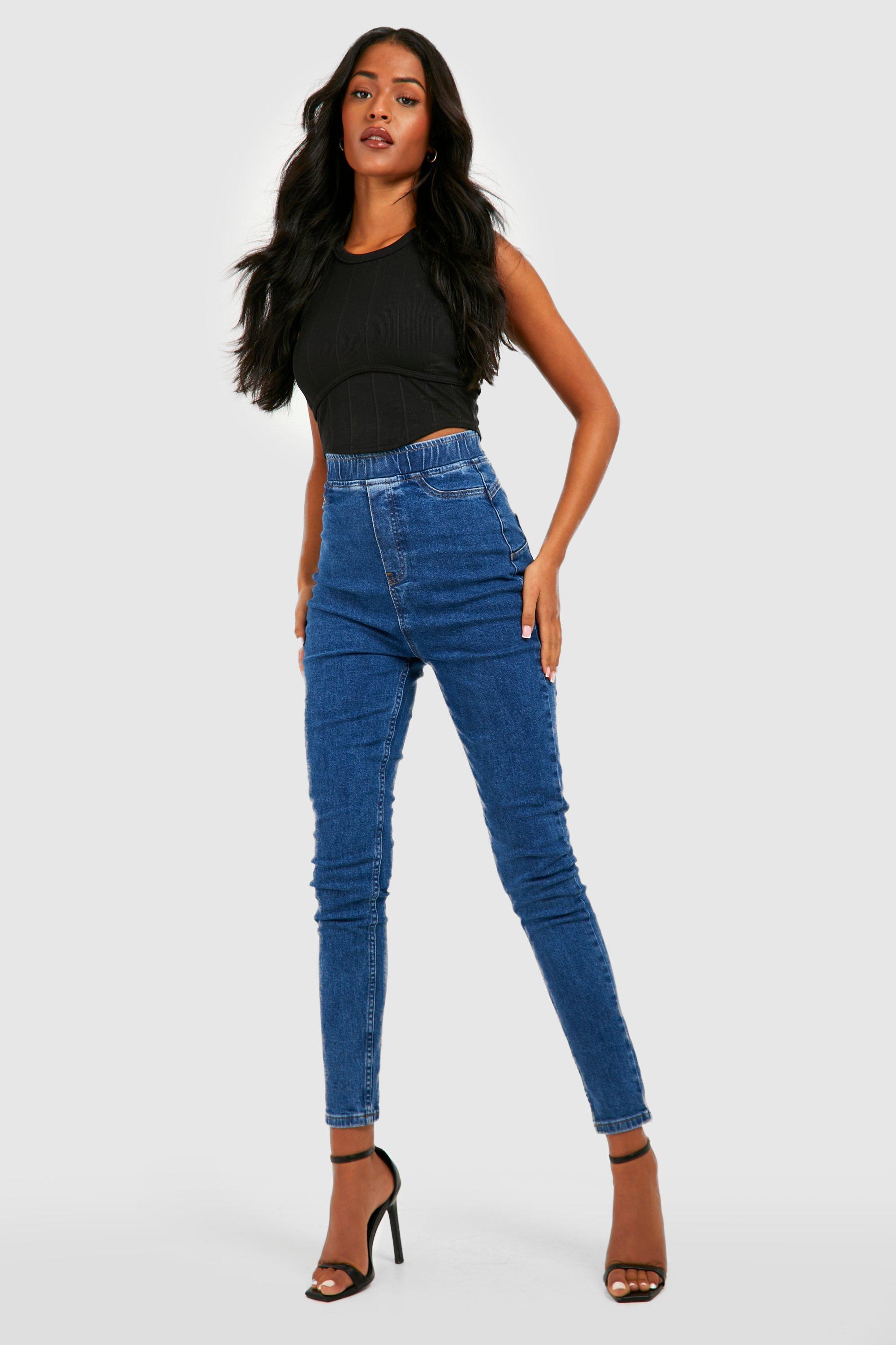 Boohoo Tall Denim Booty Boost Pull On Jeggings, Mid Wash