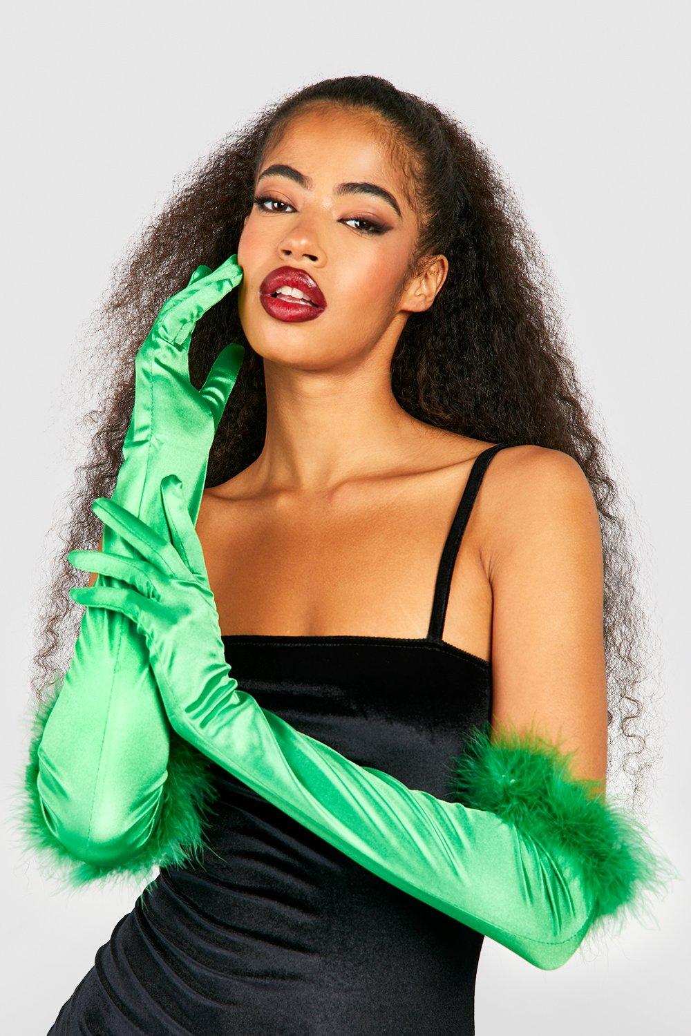 Image of Womens Halloween Green Satin Gloves - One Size, Green