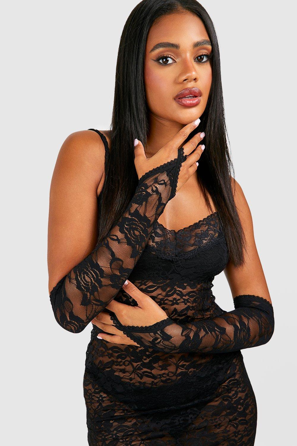 Image of Womens Black Halloween Lace Loop Mesh Gloves - One Size, Black
