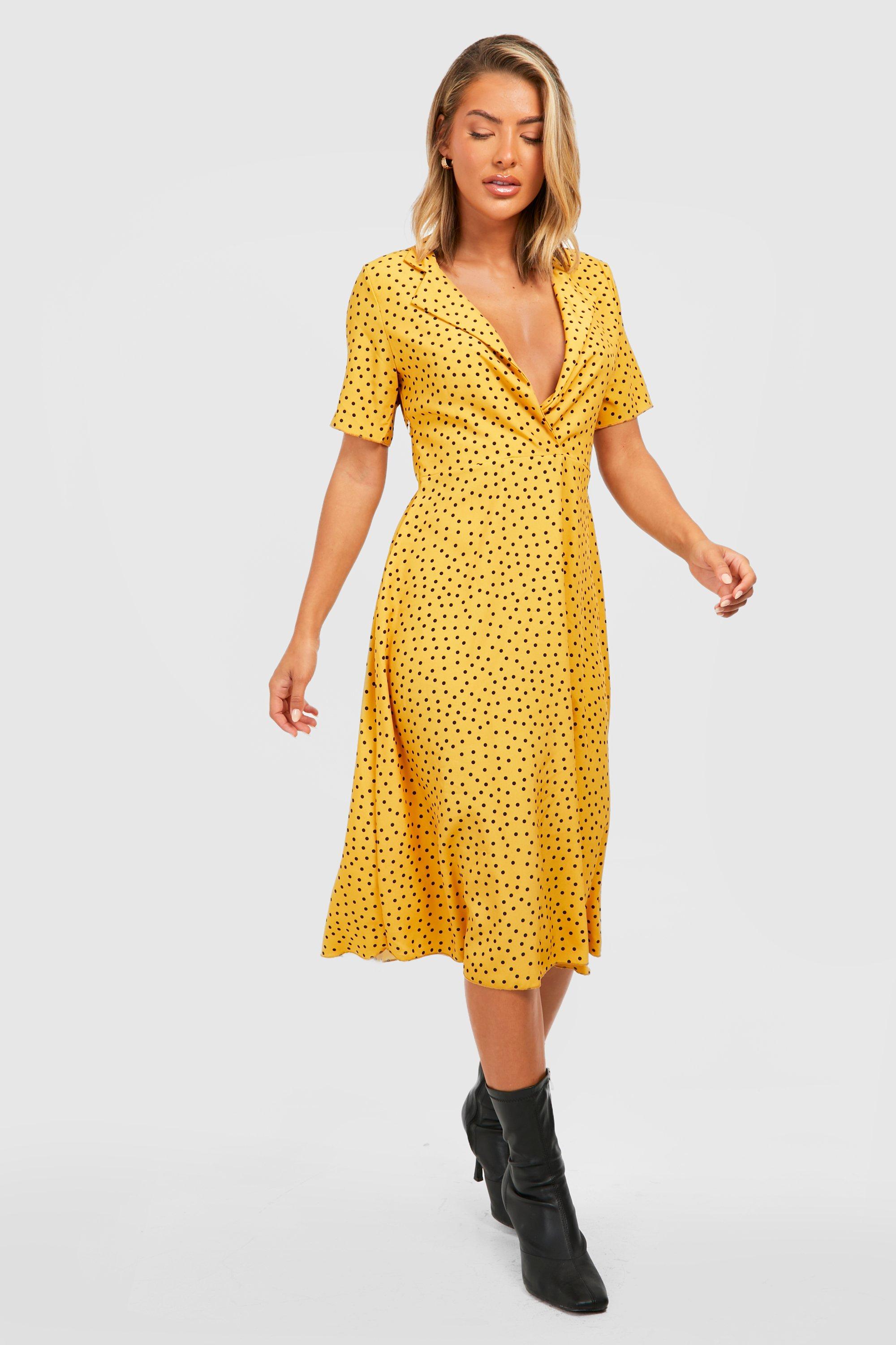 Prickig Midiklänning I Skjortmodell, Yellow