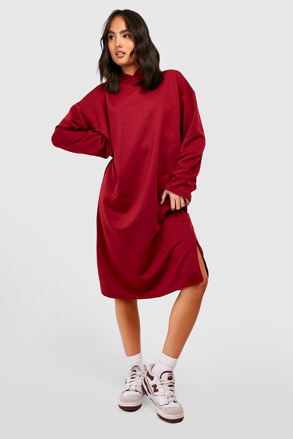 Oversized Lång Sweatshirtklänning Med Huva, Red