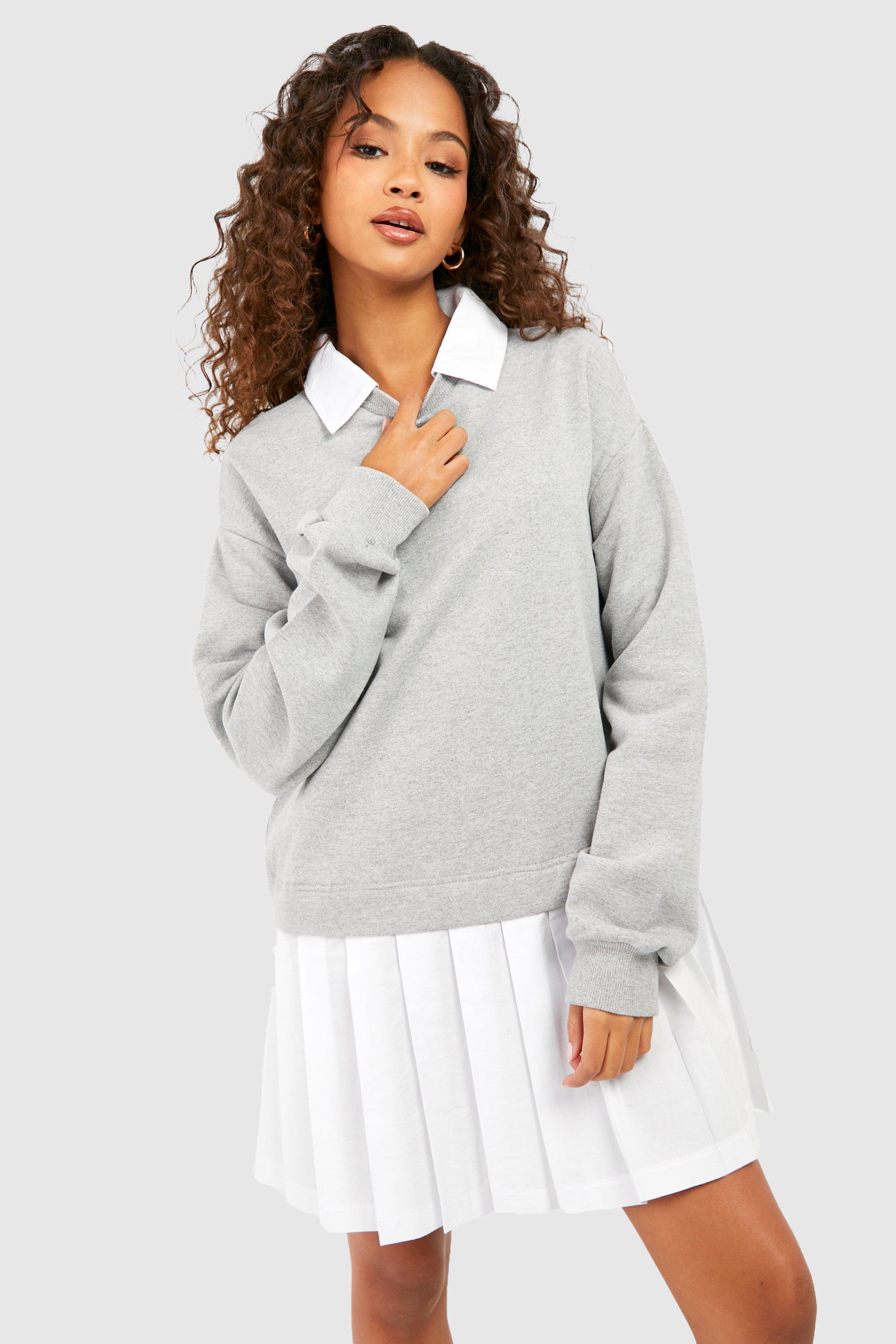 Boohoo - 2-i-1 sweatshirtklänning med veckad kjol, grey