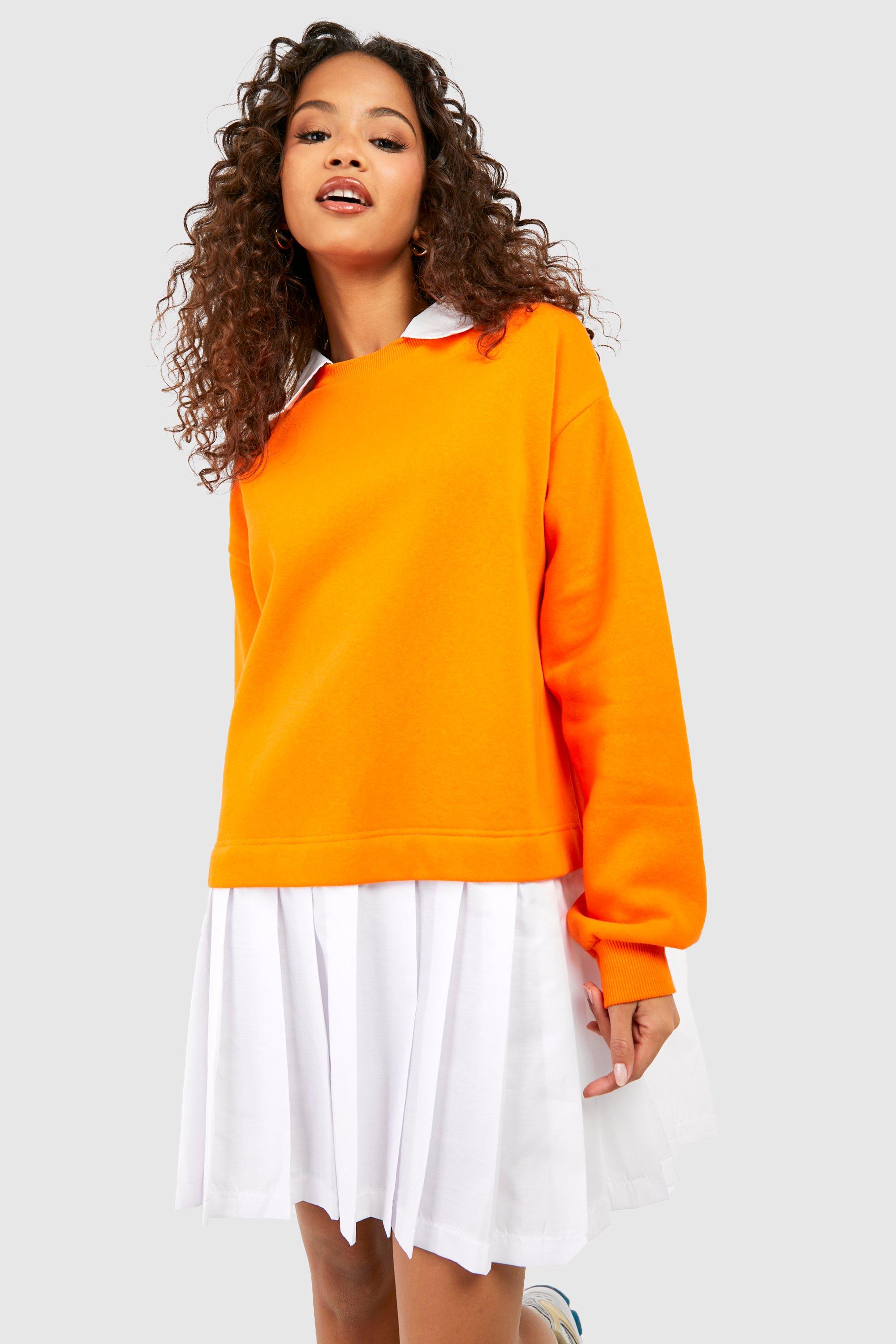 2-I-1 Sweatshirtklänning Med Veckad Kjol, Orange