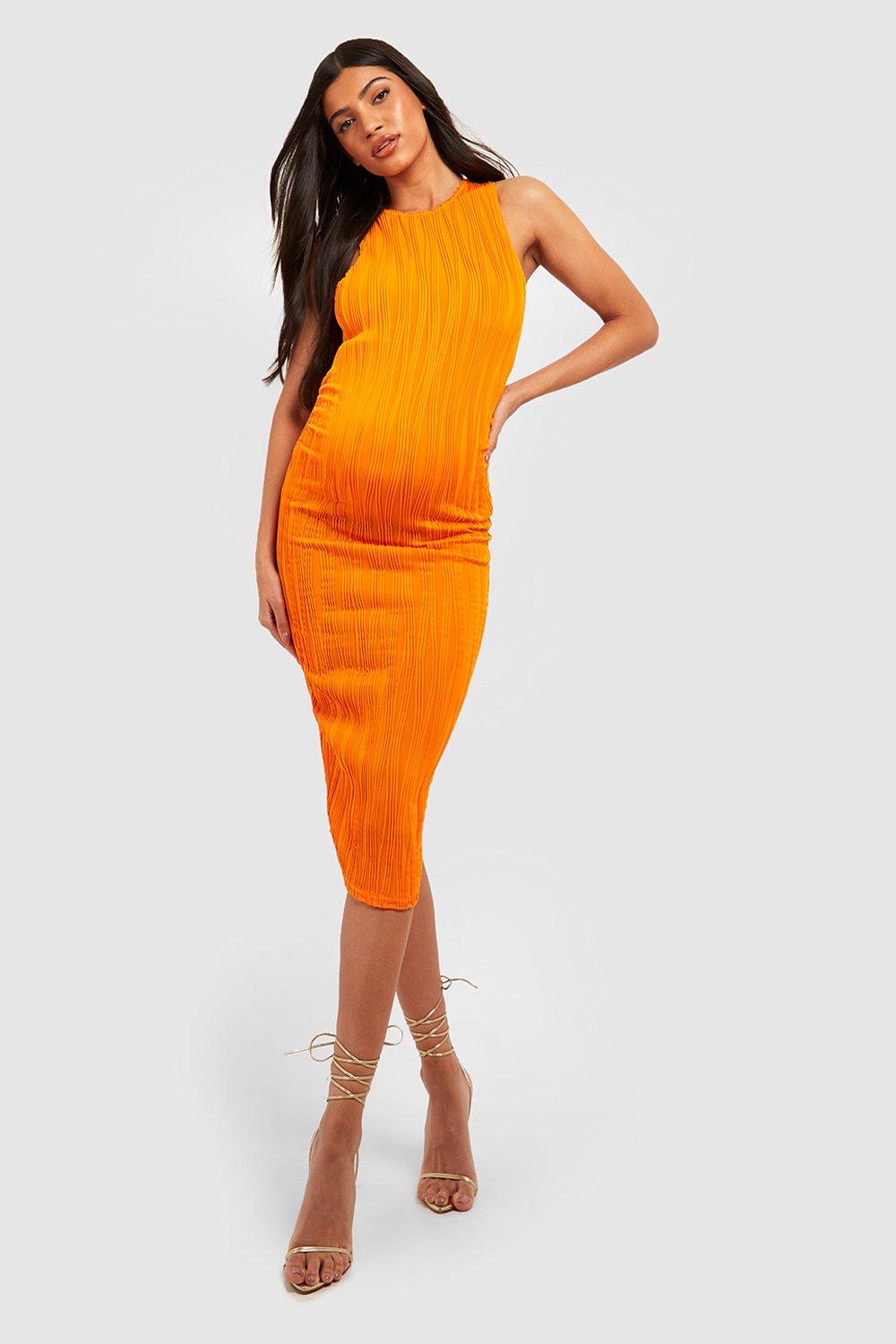 Mammakläder - Ribbad Midiklänning Med Brottarrygg, Orange