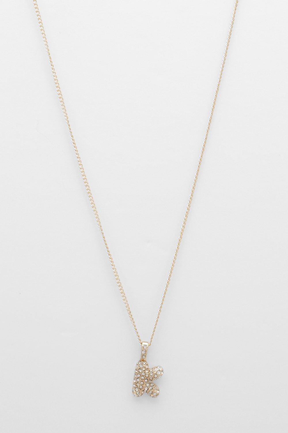 Pave Bubble 'K' Letter Ketting, Gold