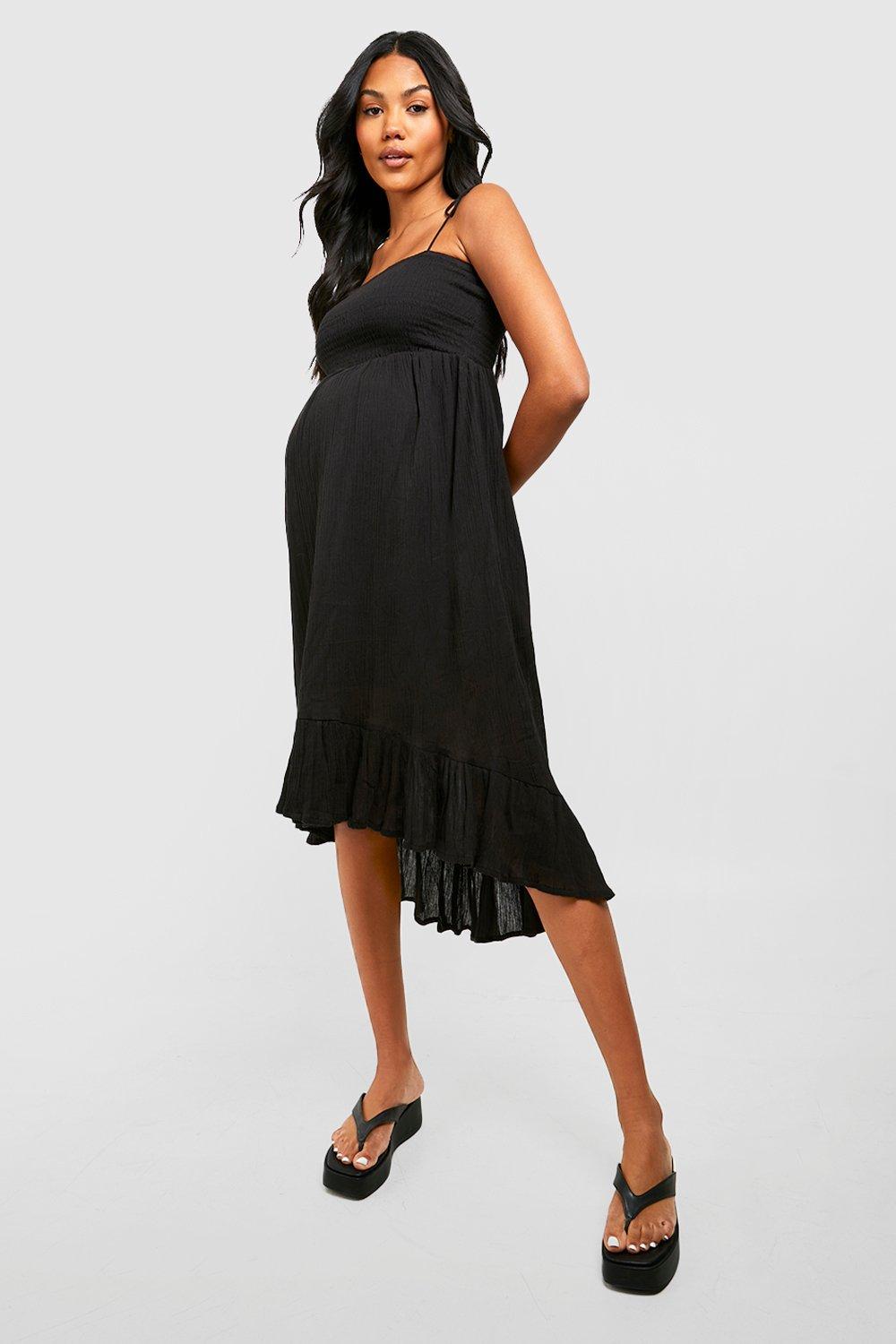 Boohoo Zwangerschap Geplooide Kaasdoek Midaxi Jurk, Black