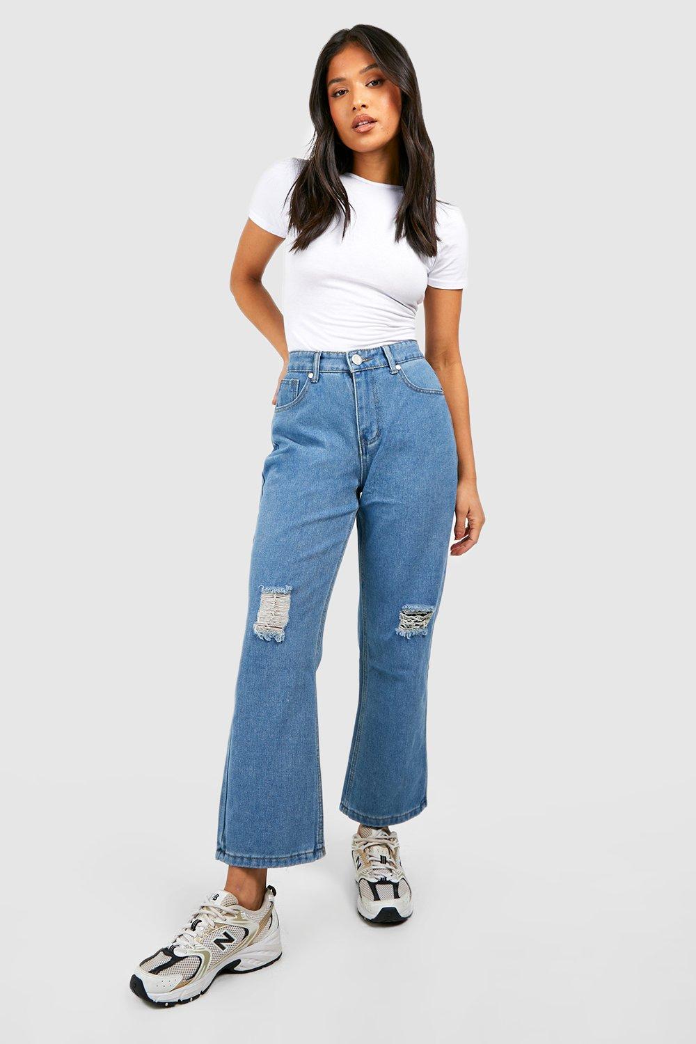 Boohoo Petite Middellange Gebleekte High Waist Mom Jeans, Mid Wash