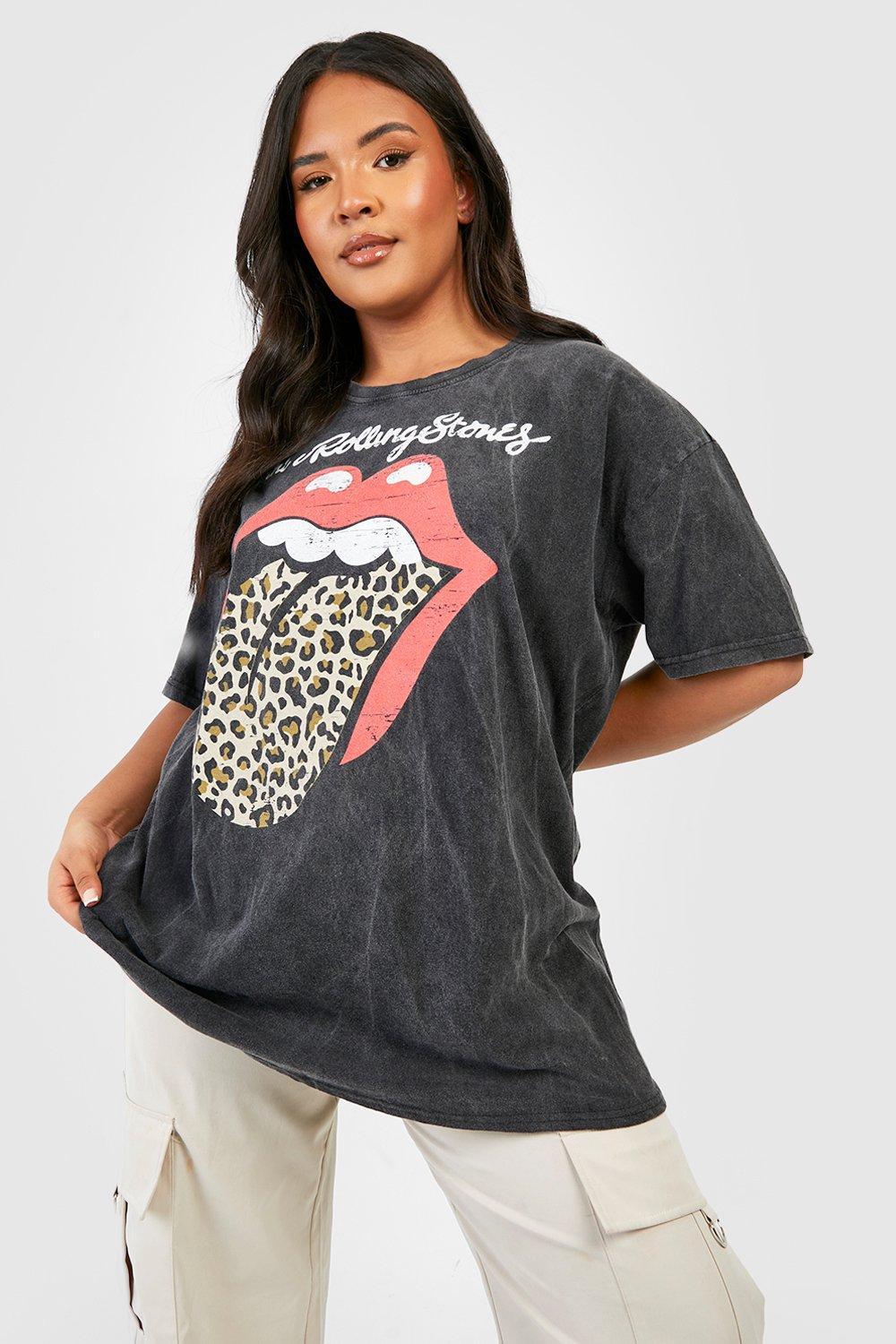 Image of T-shirt Plus Size leopardata dei Rolling Stones, Nero