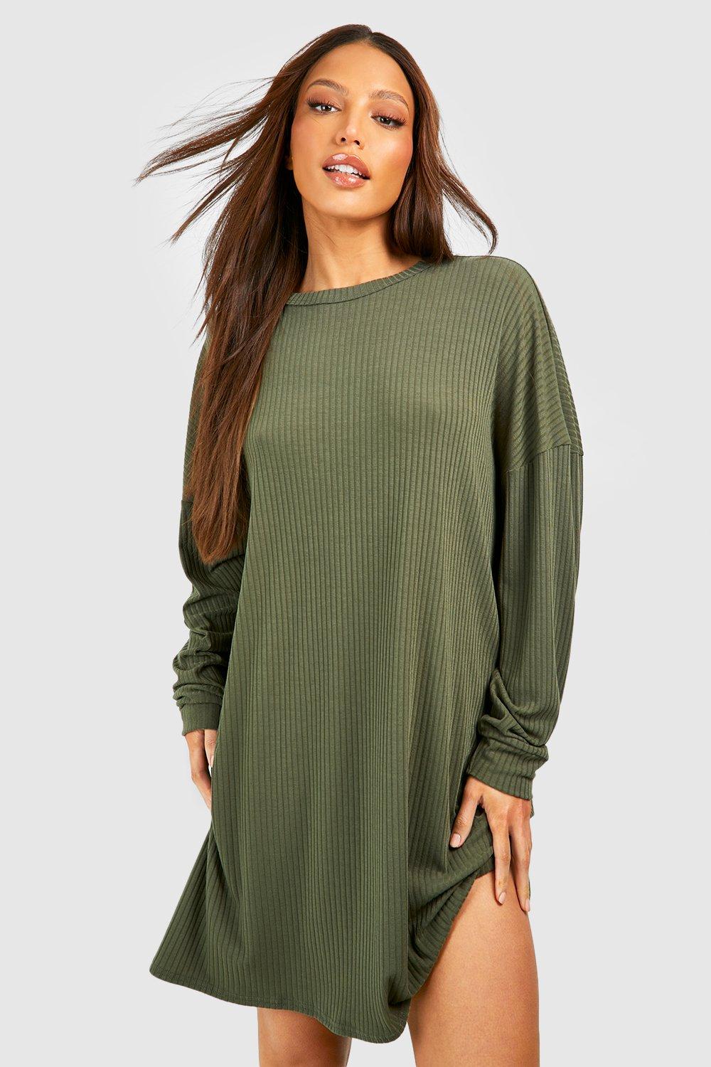 Tall Soft Rib Longsleeve T-Shirt Dress, Green