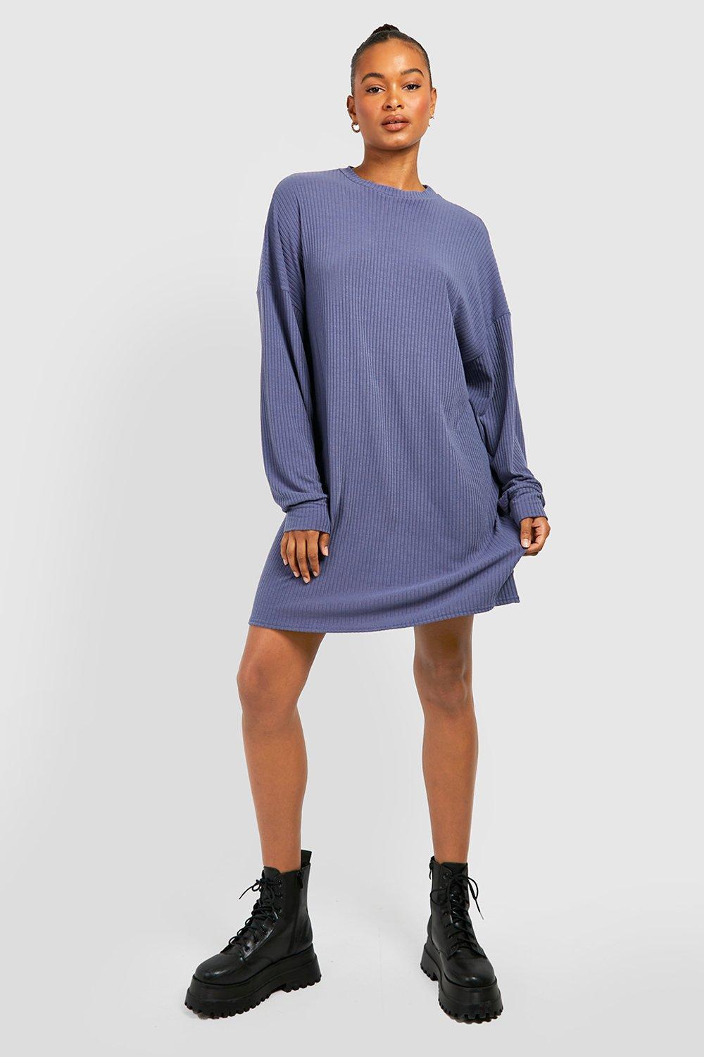 Tall Soft Rib Longsleeve T-Shirt Dress, Blue