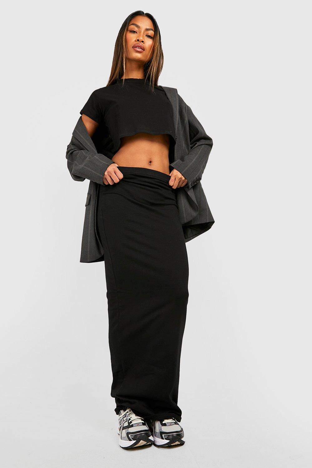 Boohoo Katoenen Mix & Match Maxi Rok, Black