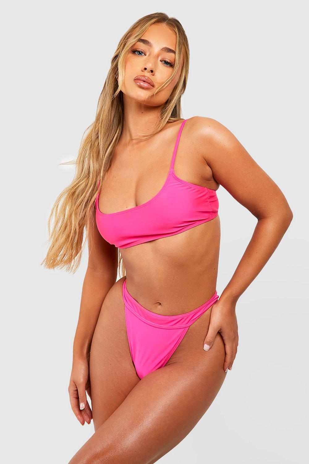 Image of Top bikini Essentials con scollo rotondo e laccetti sul retro, Pink