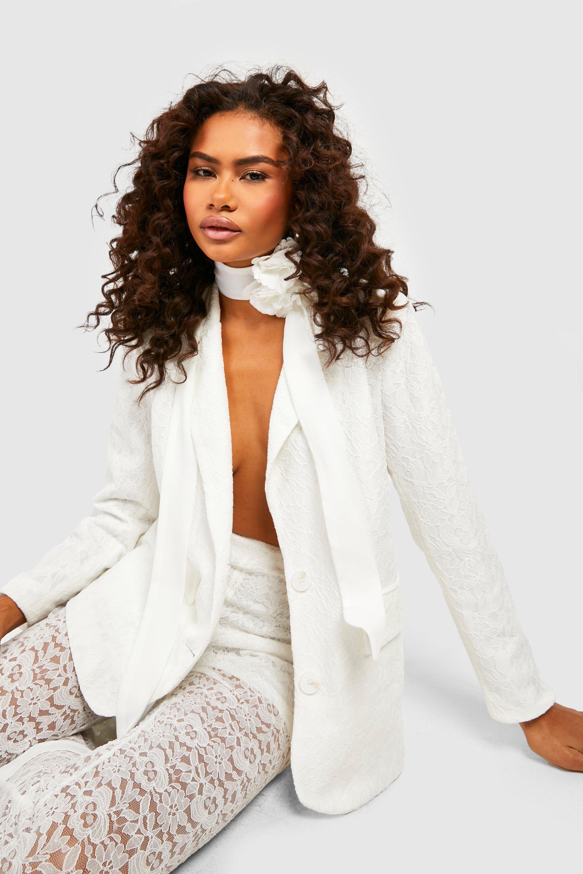 Boohoo Oversized Kanten Blazer, White