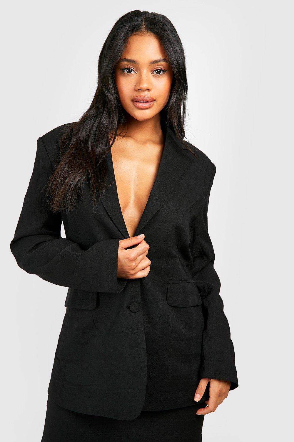 Boohoo Getailleerde Baggy Blazer Met Textuur, Black