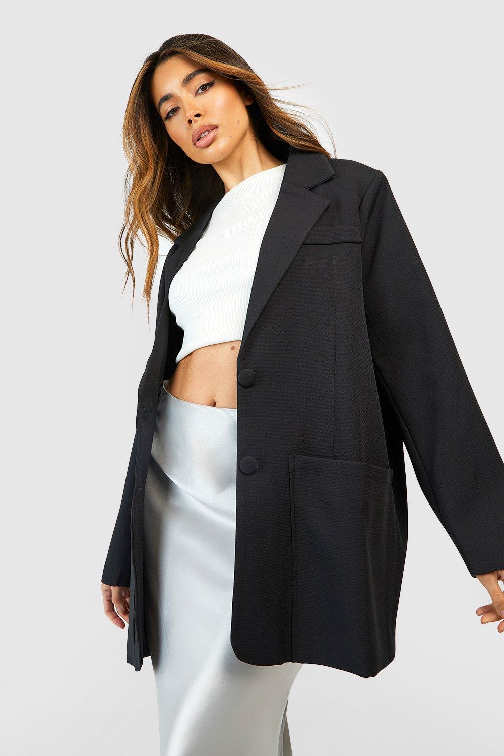 Boohoo Oversized Getailleerde Blazer Met Zak Detail, Black