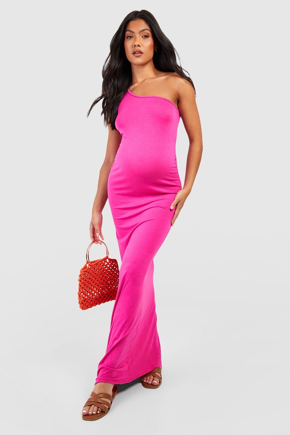Boohoo Maternity Asymmetric Maxi Dress, Hot Pink