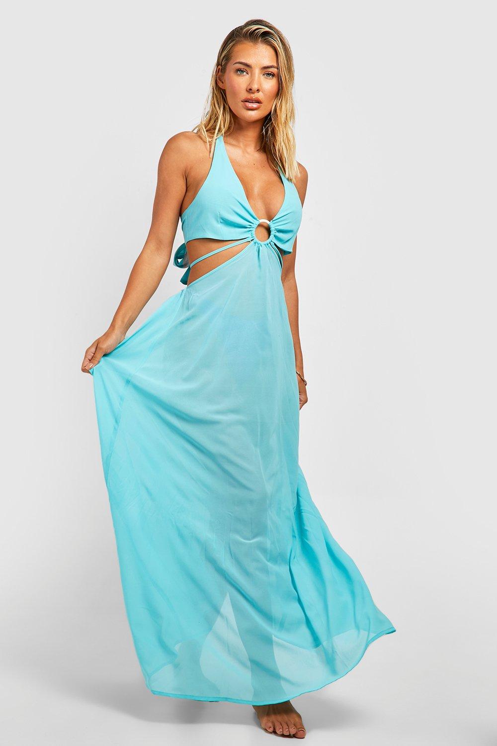 Boohoo Cut Out Strand Maxi Jurk Met O-Ring, Turquoise