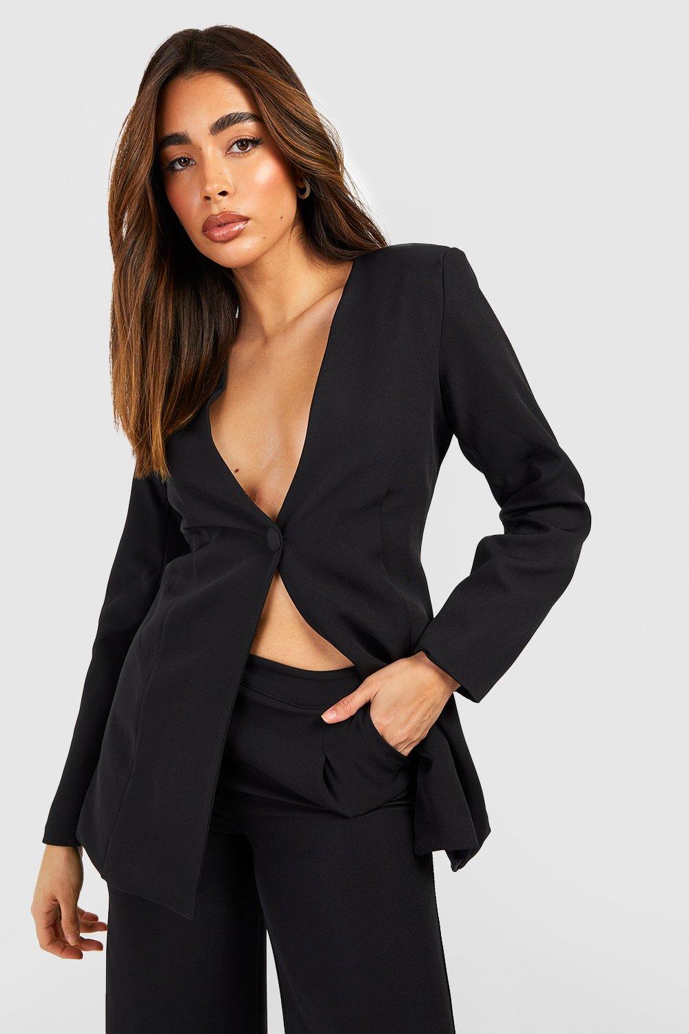Boohoo Getailleerde Kraagloze Blazer, Black