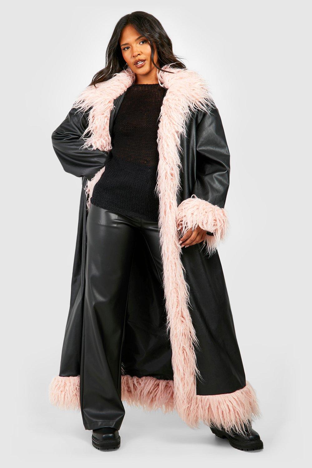 Boohoo Plus Pu Jas Met Faux Fur Zoom, Black