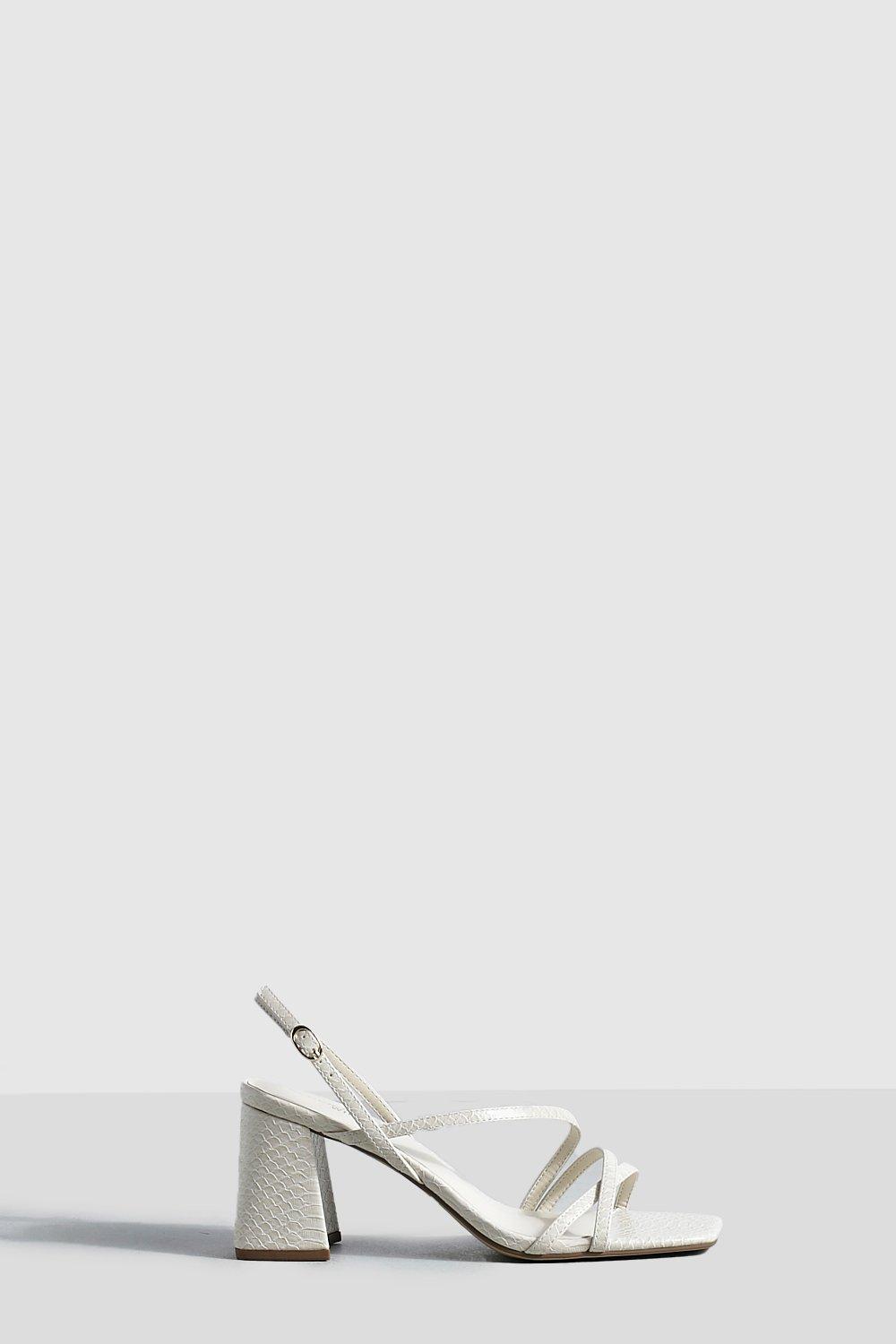 Image of Scarpe in due parti a calzata ampia con fascette slingback e tacco medio a blocco, Bianco