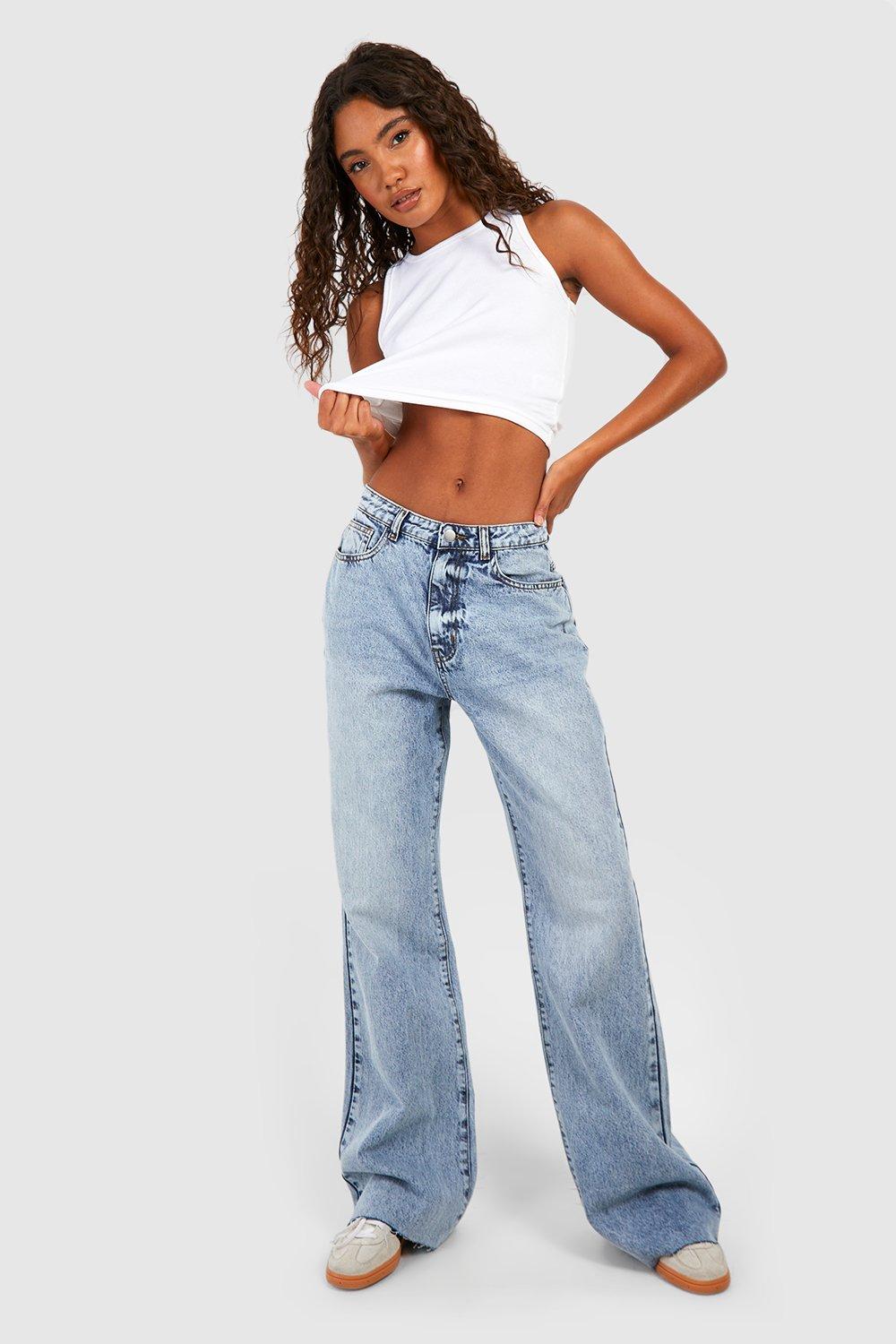 Image of Jeans dritti Tall con fondo sfilacciato e fondo grezzo, Grigio