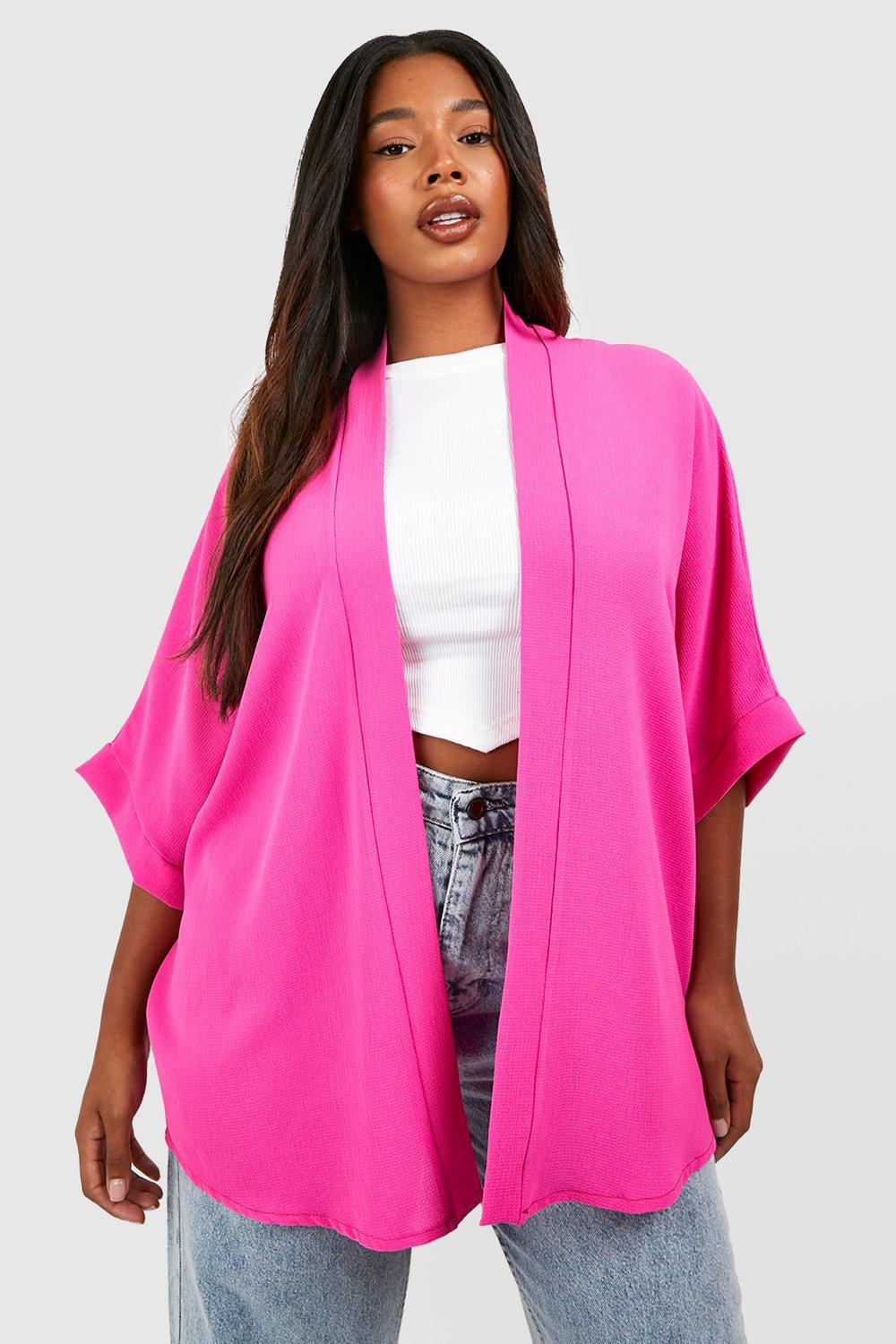 Boohoo Plus Geweven Kimono, Bright Pink