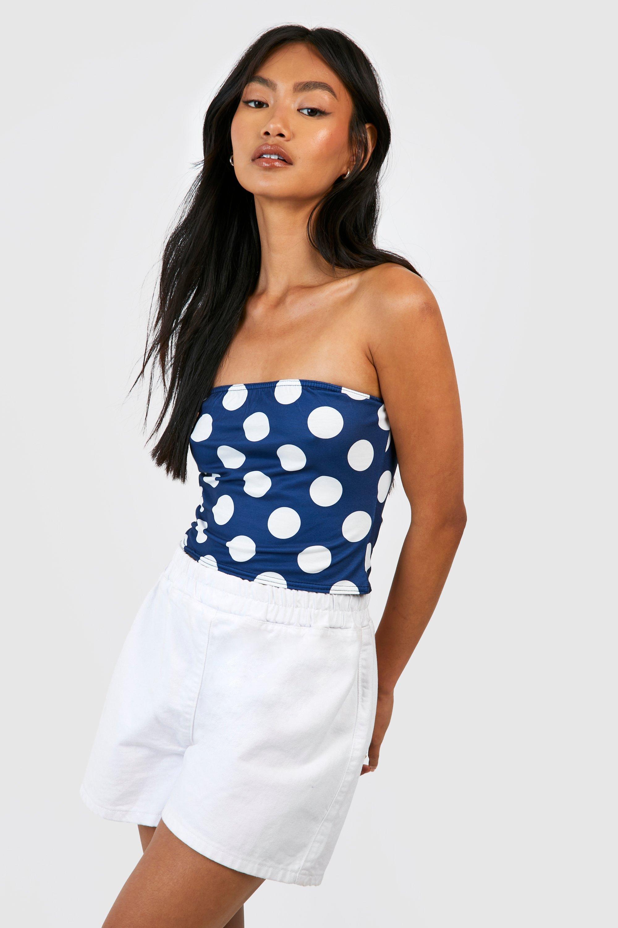 Image of Top a fascia a pois, Navy