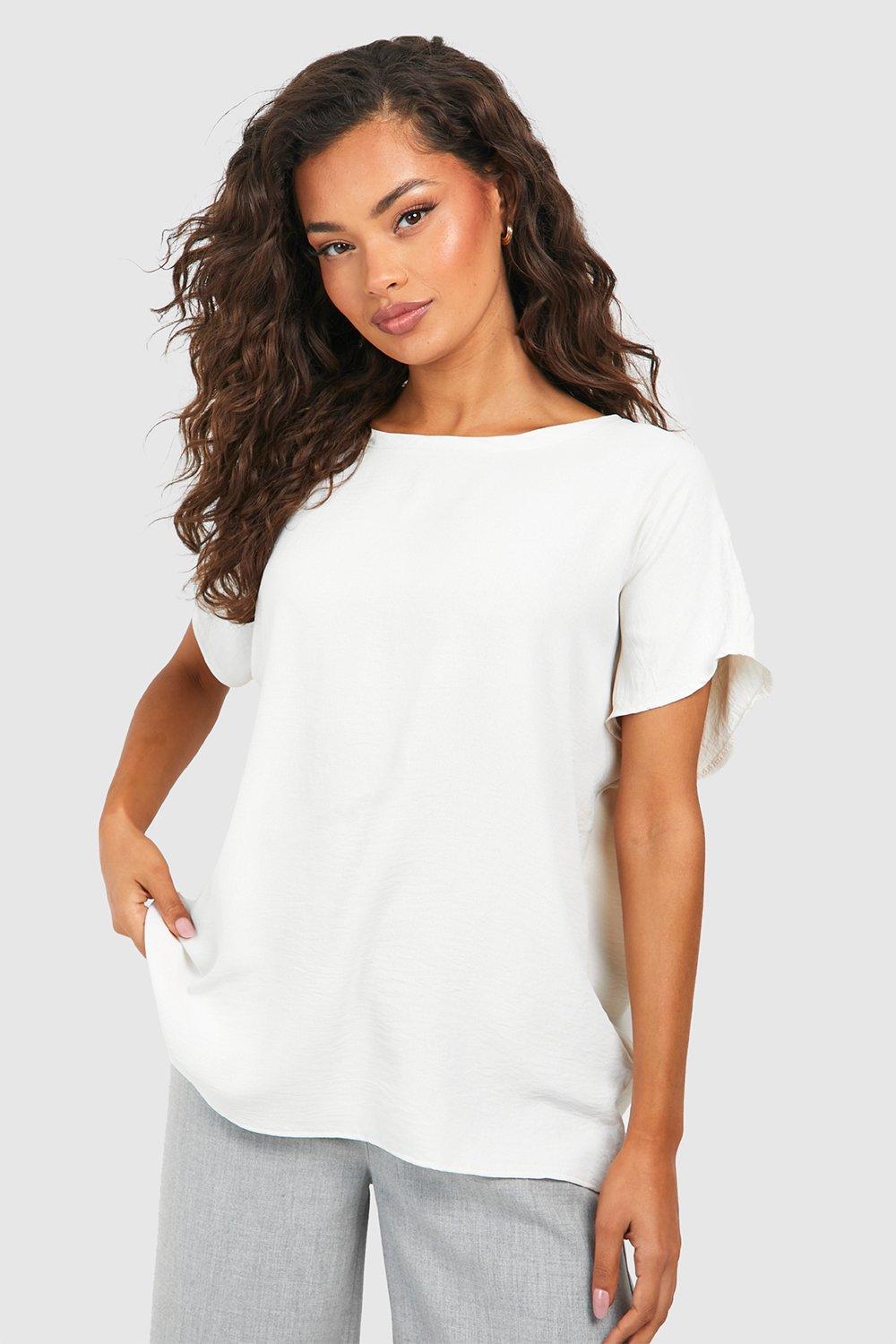 Image of T-shirt rilassata in tessuto, Bianco