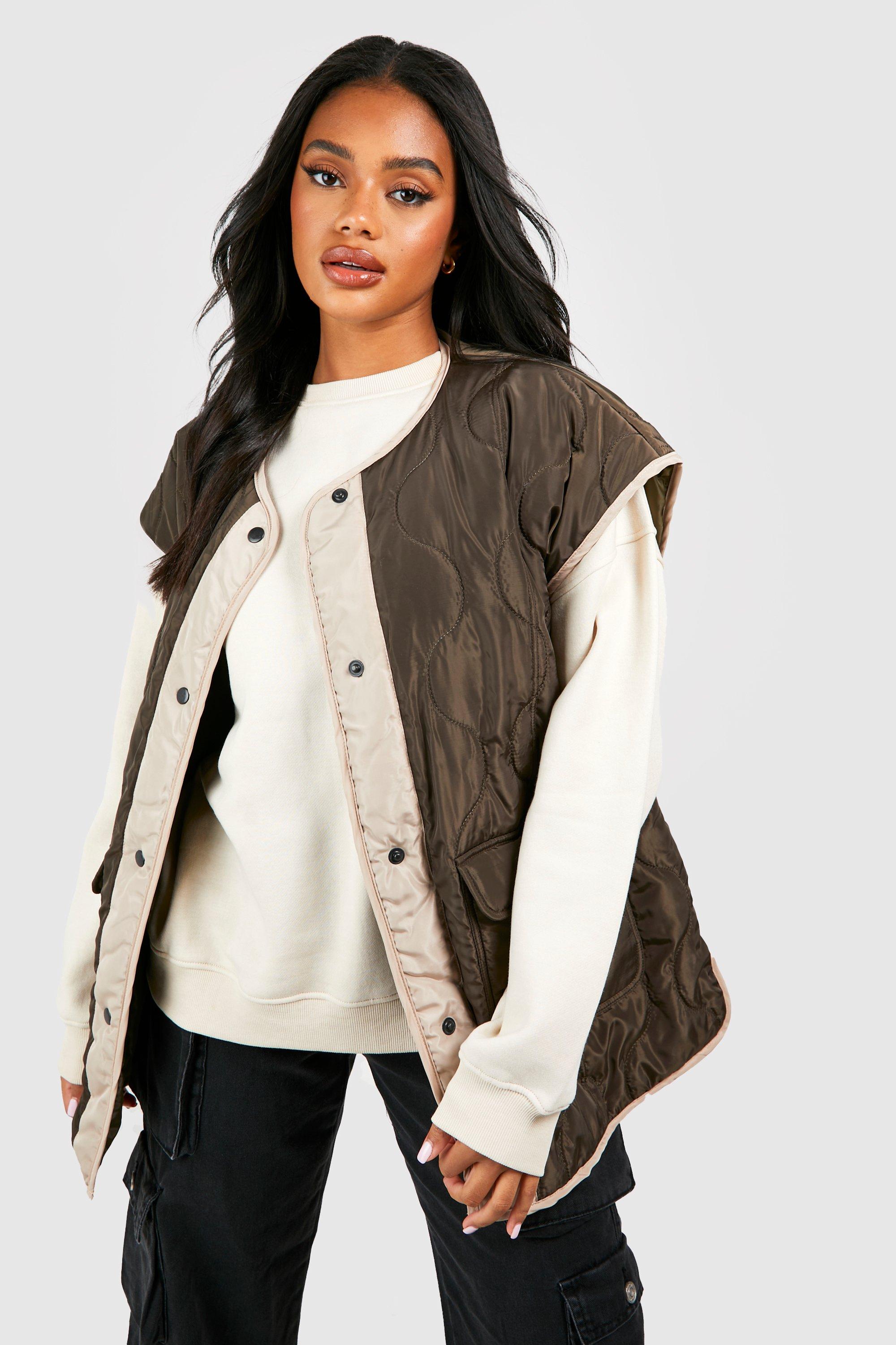 Boohoo Gewatteerde Bodywarmer Met Stiksels En Ceintuur, Khaki