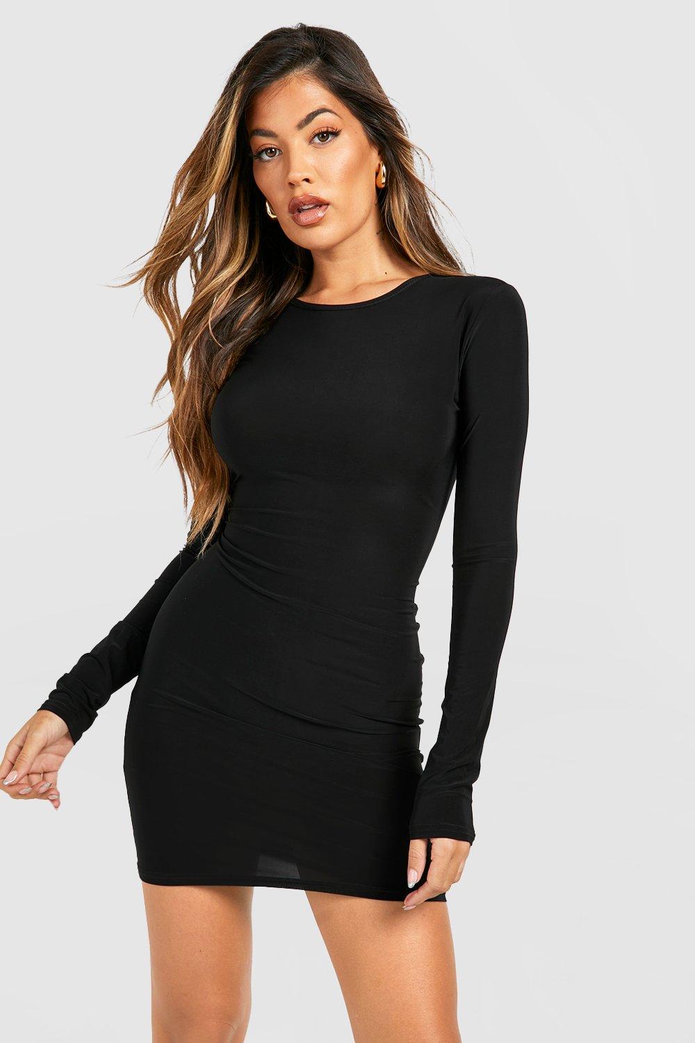 Womens Premium Slinky Mini Dress - Black - 4