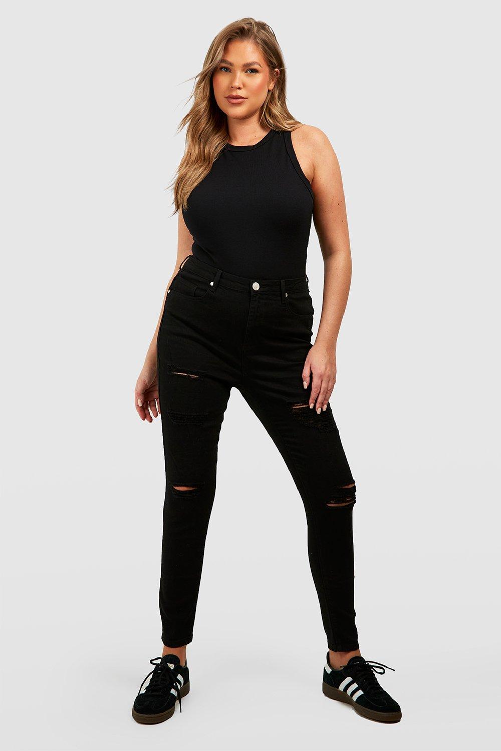Image of Jeans Plus Size Skinny Fit effetto smagliato, Nero