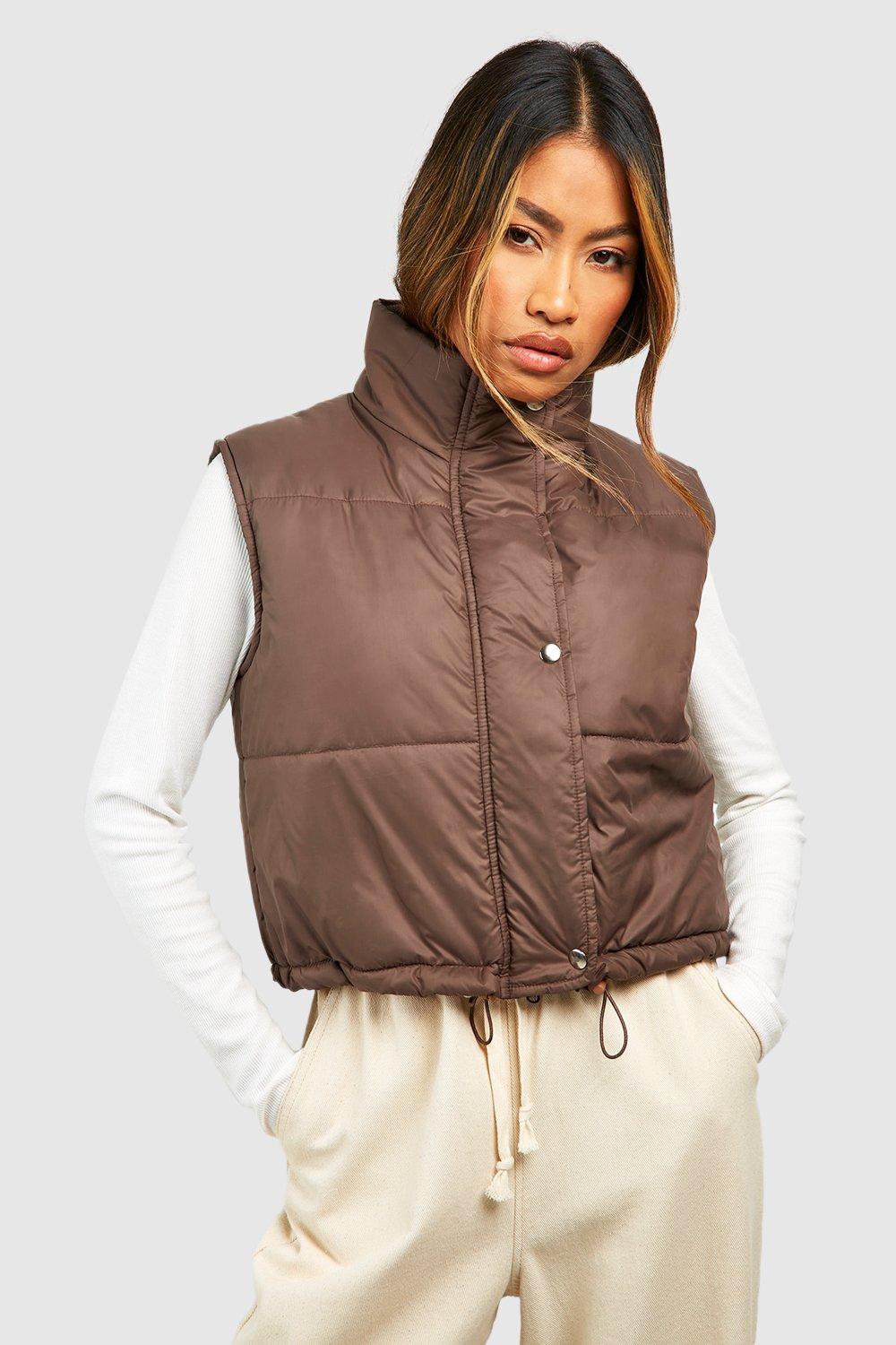 Boohoo Korte Boxy Bodywarmer Met Lus, Mocha