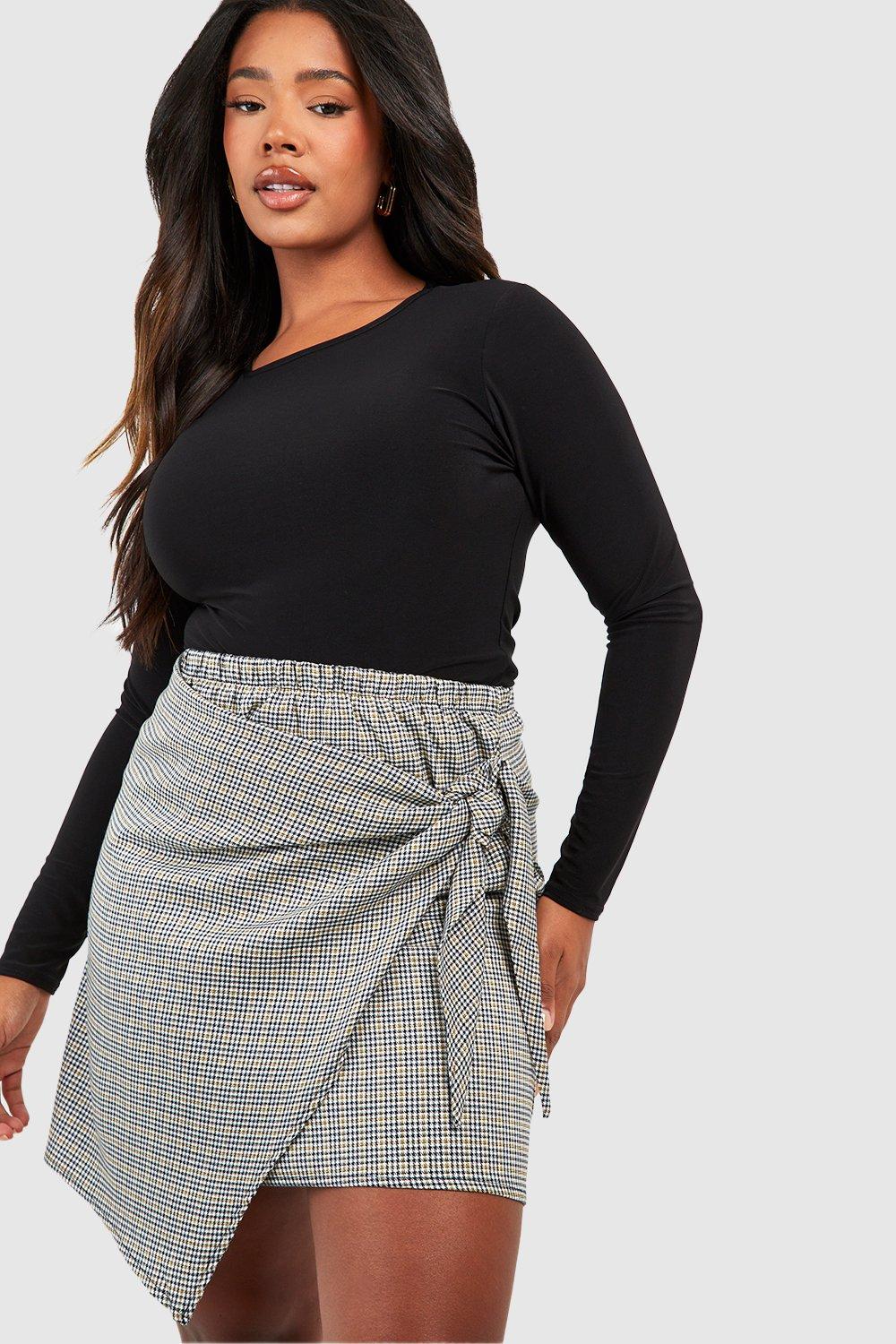 Boohoo Plus Flanneled Wrap Detail Mini Skirt, Black