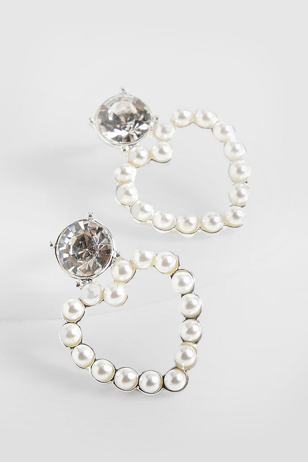 Image of Orecchini a bottone con perle a cuore, Grigio