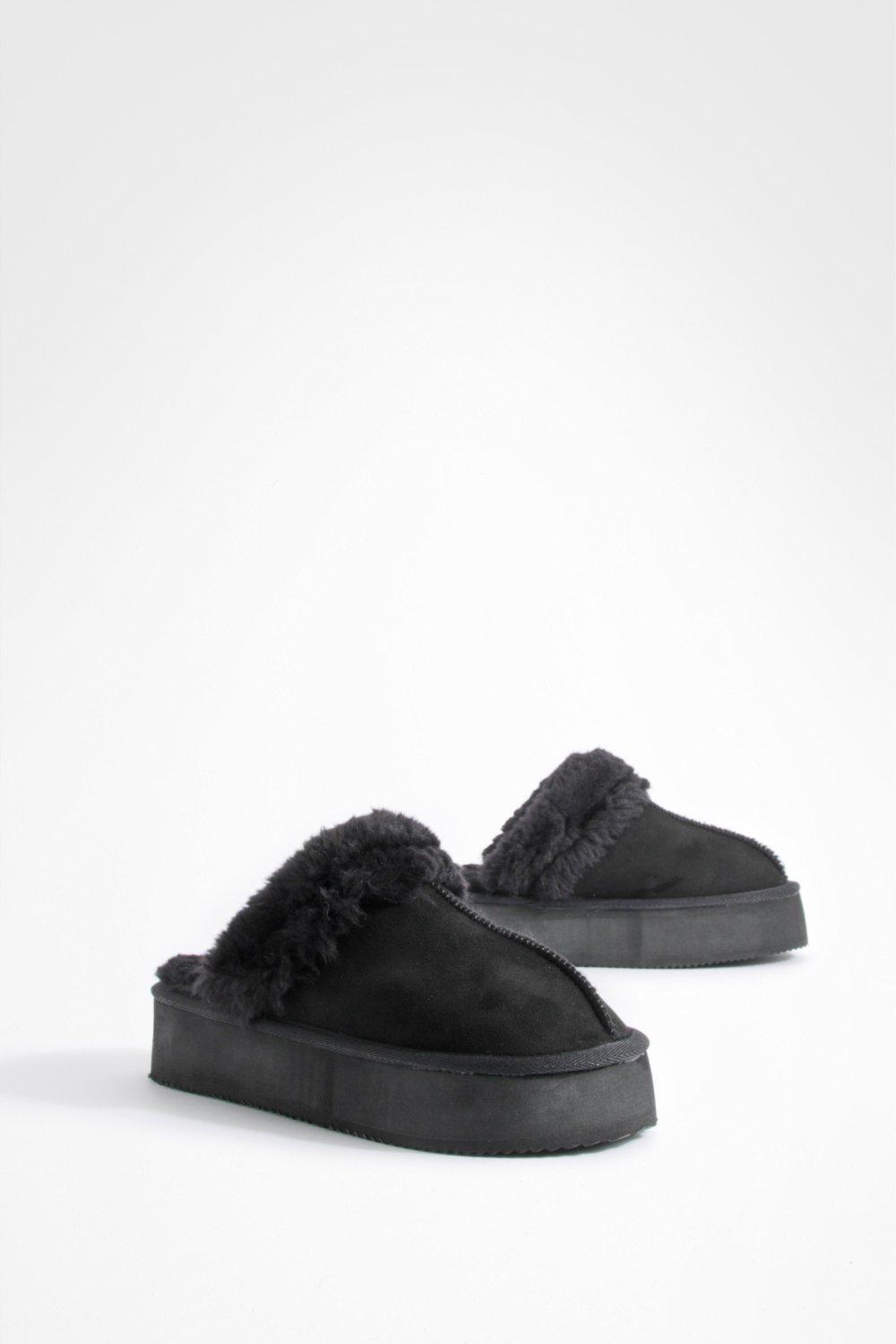 Boohoo Comfortabele Instappers Met Bont Voering, Black