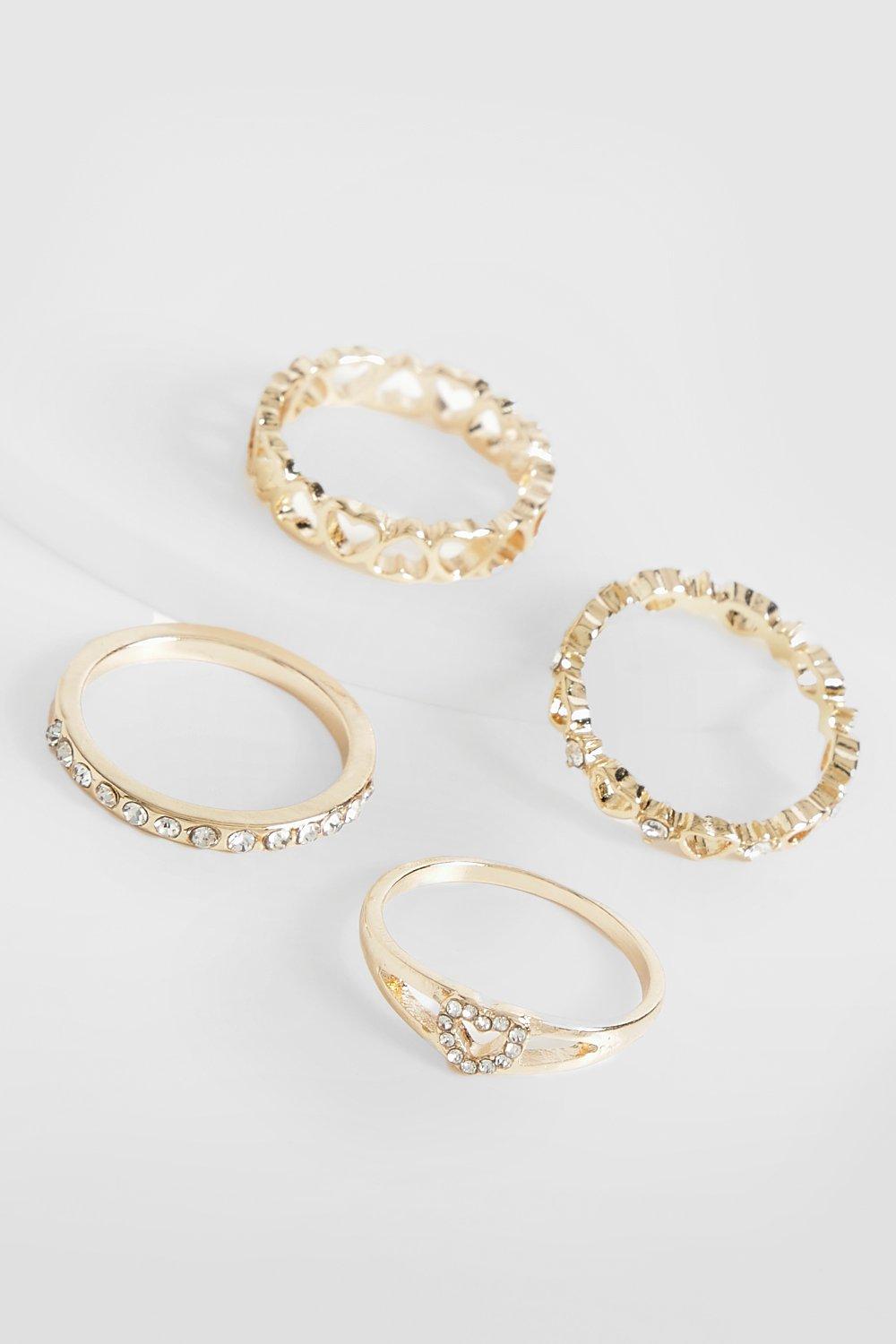 Image of Set di anelli multipli con dettagli a cuore, Metallics
