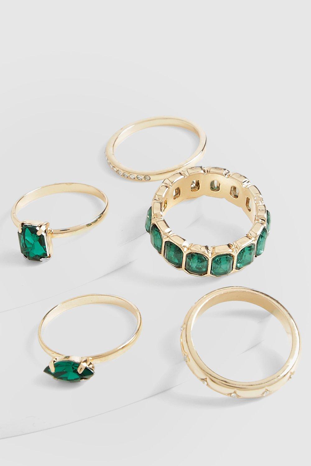 Image of Set di anelli multipli con smeraldi, Metallics