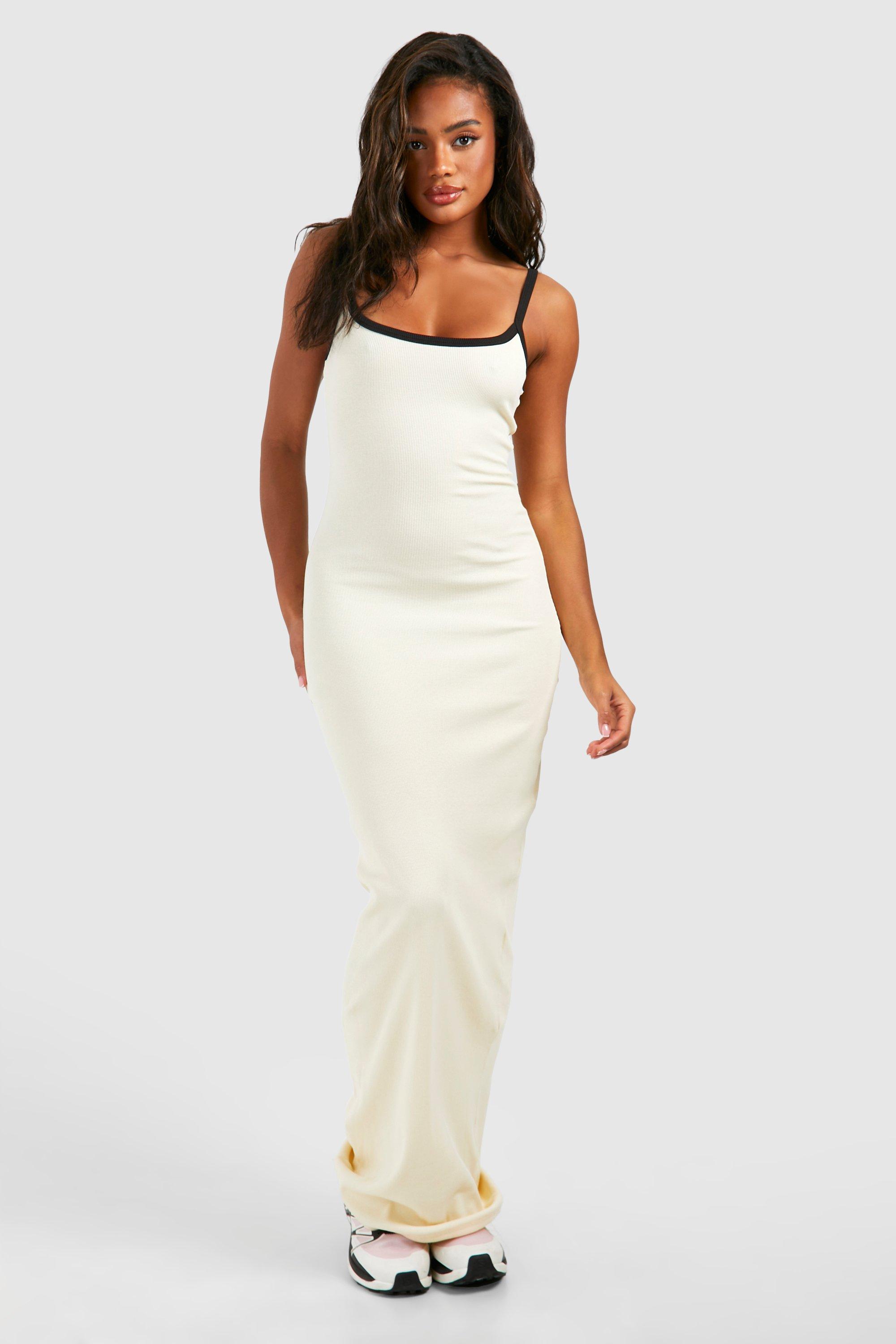 Contrast Binding Strappy Maxi Dress - White - 10